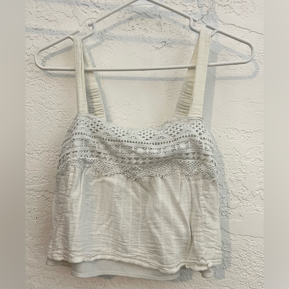 Japna Cream Crochet Wide Strap Crop Top (L)